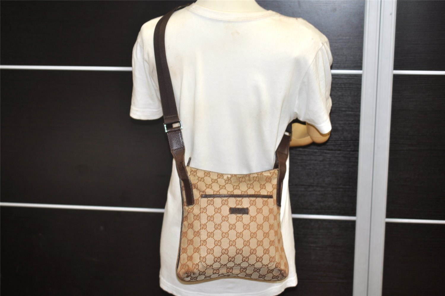 Authentic GUCCI Shoulder Cross Body Bag GG Canvas Leather 122793 Brown 5751K
