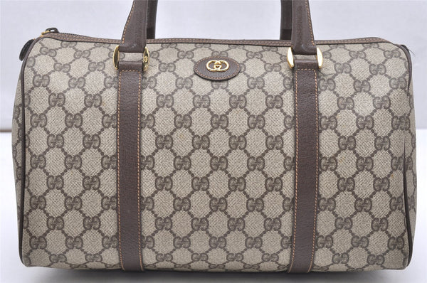 Authentic GUCCI Vintage Hand Boston Bag Purse GG PVC Leather Brown Junk 5752K