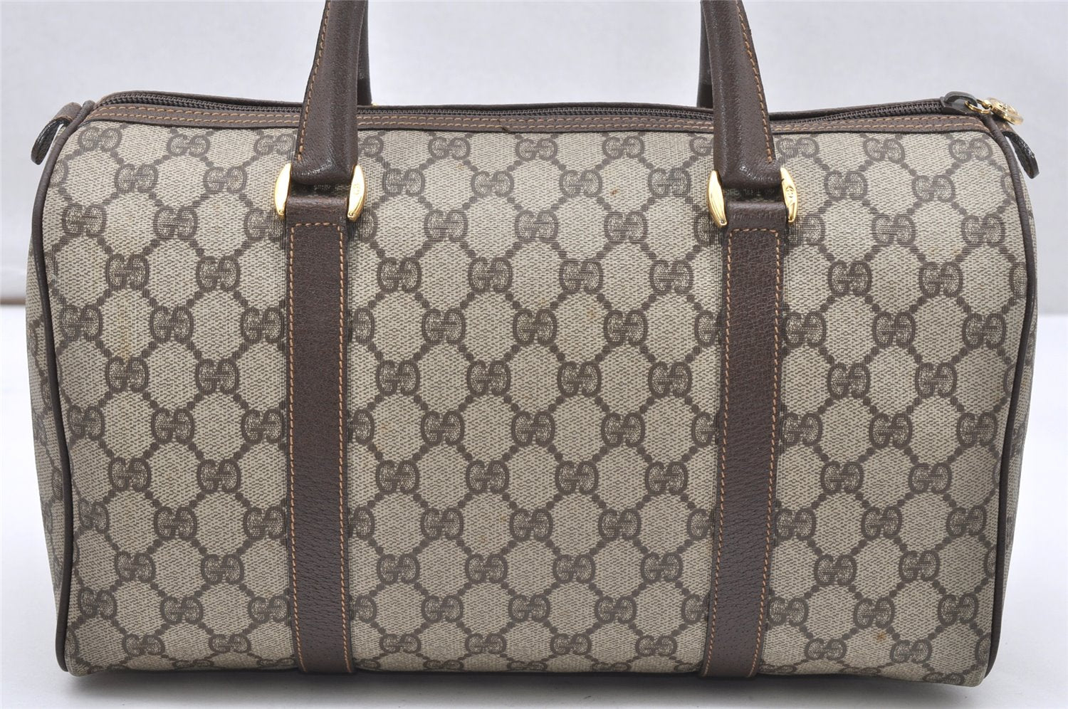 Authentic GUCCI Vintage Hand Boston Bag Purse GG PVC Leather Brown Junk 5752K