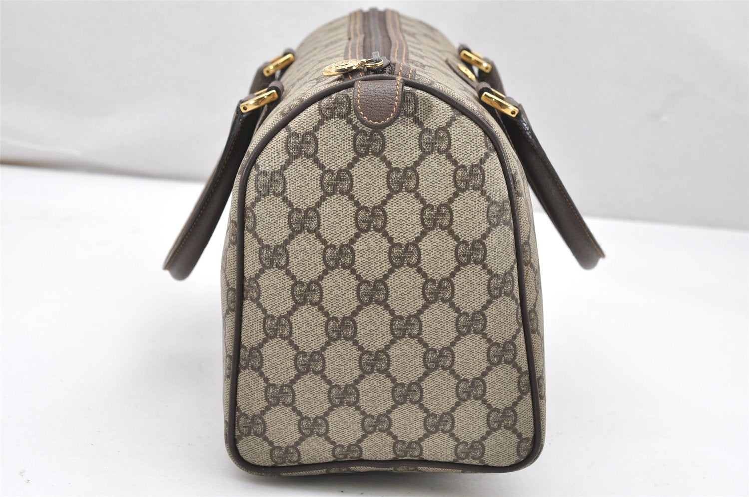 Authentic GUCCI Vintage Hand Boston Bag Purse GG PVC Leather Brown Junk 5752K