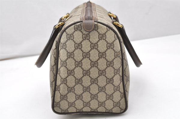 Authentic GUCCI Vintage Hand Boston Bag Purse GG PVC Leather Brown Junk 5752K