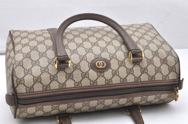 Authentic GUCCI Vintage Hand Boston Bag Purse GG PVC Leather Brown Junk 5752K