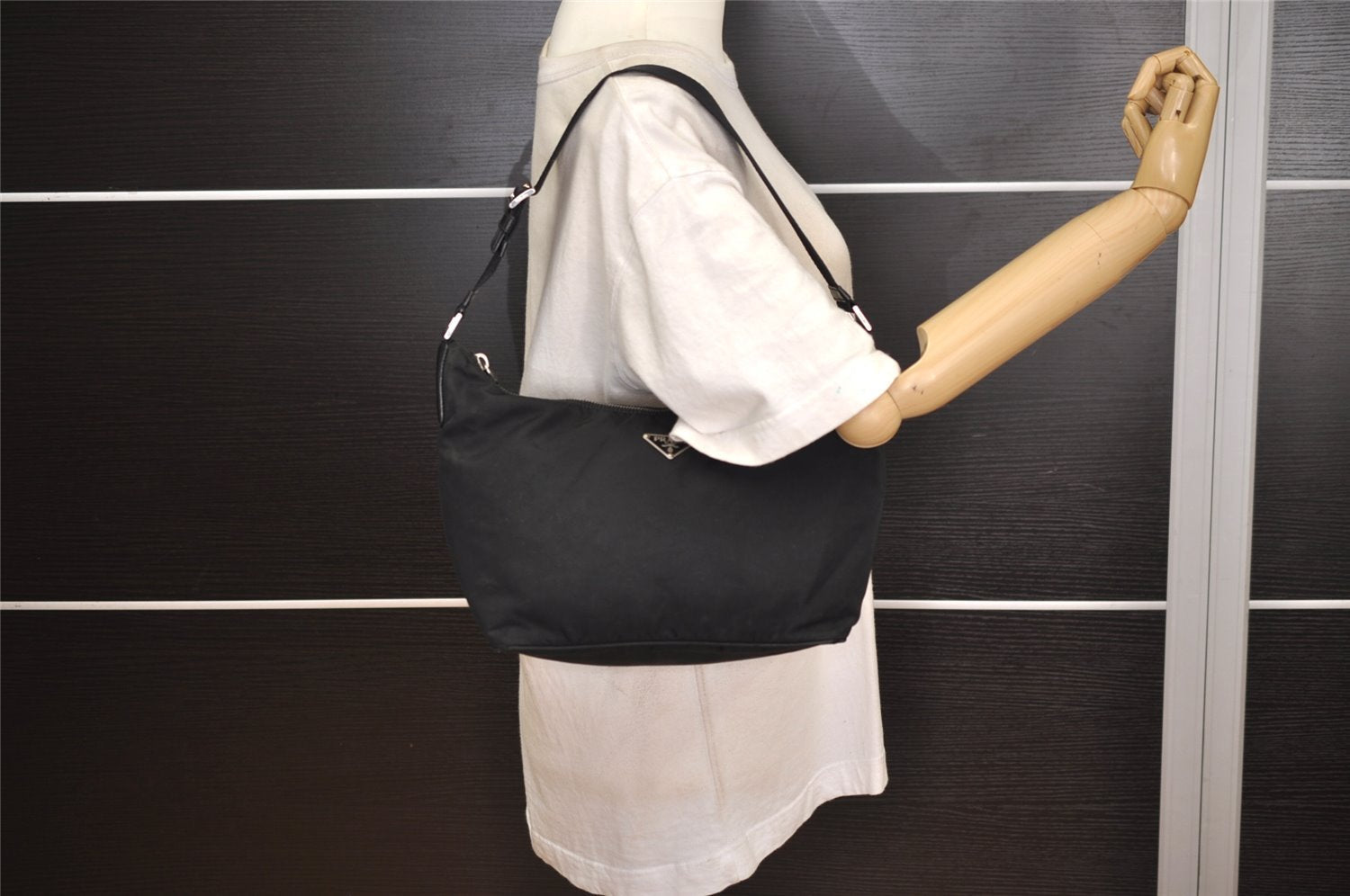 Authentic PRADA Nylon Tessuto Leather Shoulder Hand Bag Purse Black 5755J