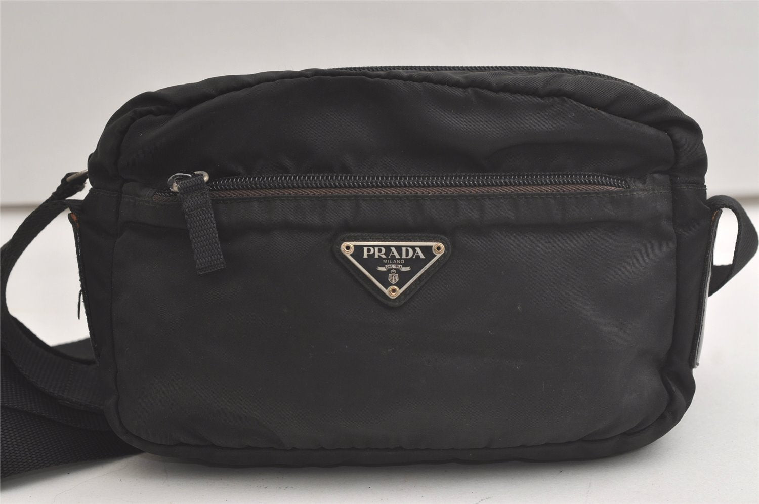 Authentic PRADA Nylon Tessuto Leather Shoulder Cross Body Bag Purse Black 5755K