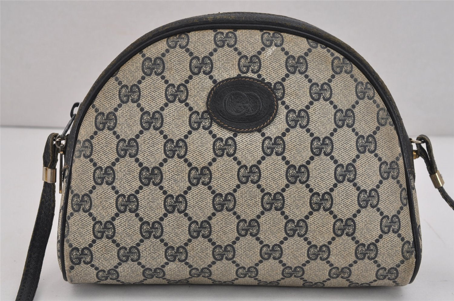 Authentic GUCCI Shoulder Cross Body Bag Purse GG PVC Leather Navy Blue 5756J