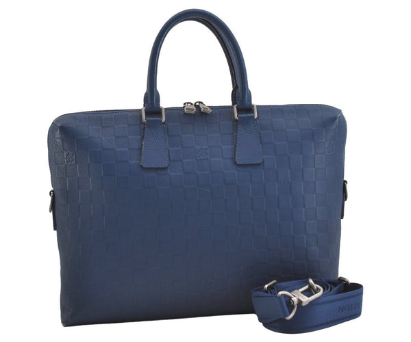 Auth Louis Vuitton Damier Infini Porte Documents Voyage Briefcase Blue 5757J