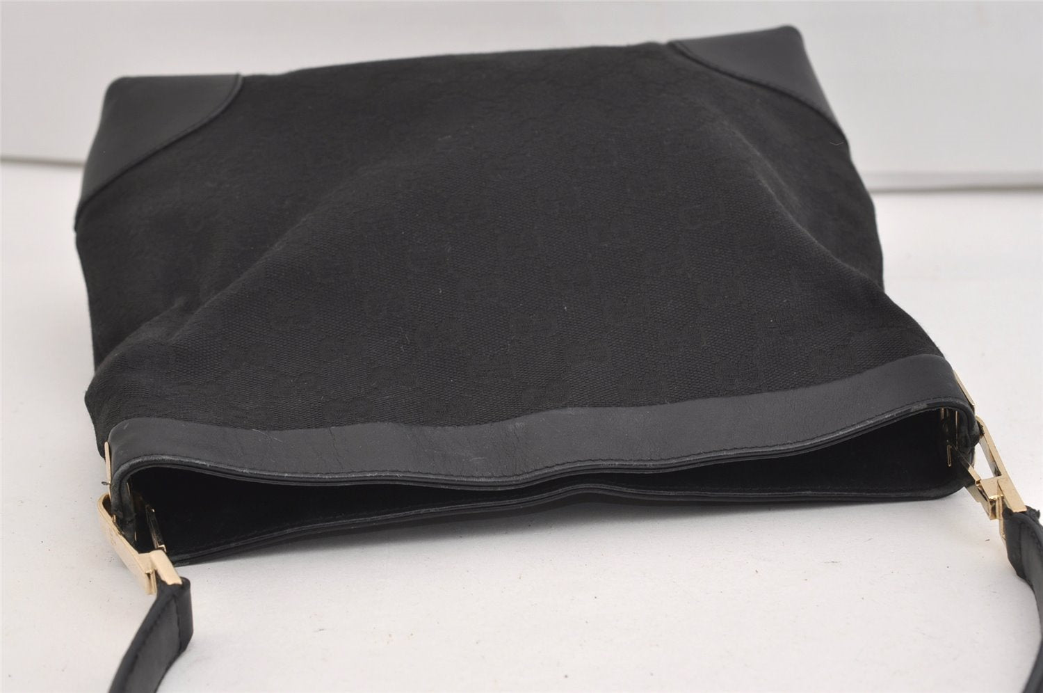 Authentic GUCCI Shoulder Hand Bag Purse GG Canvas Leather 0014231 Black 5758J