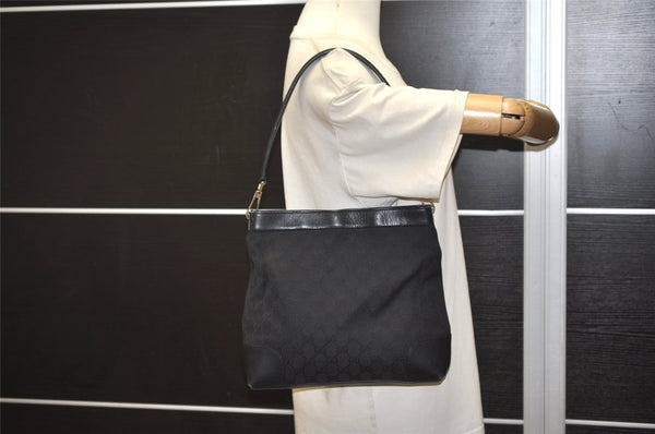 Authentic GUCCI Shoulder Hand Bag Purse GG Canvas Leather 0014231 Black 5758J