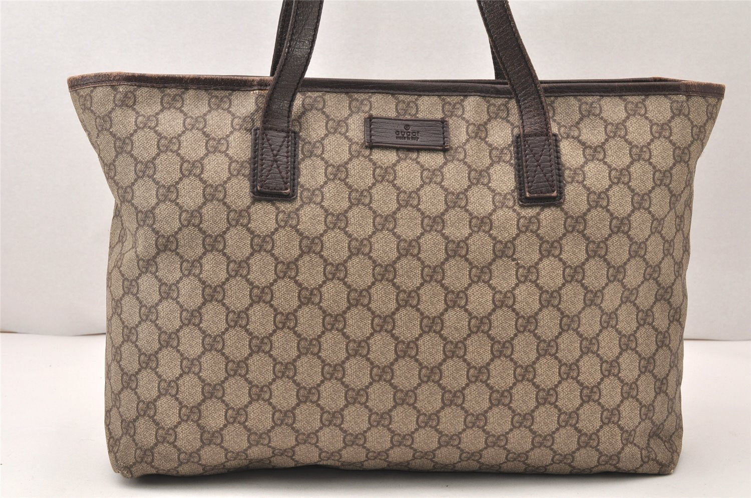Authentic GUCCI Vintage Shoulder Tote Bag GG PVC Leather 181084 Brown 5760K