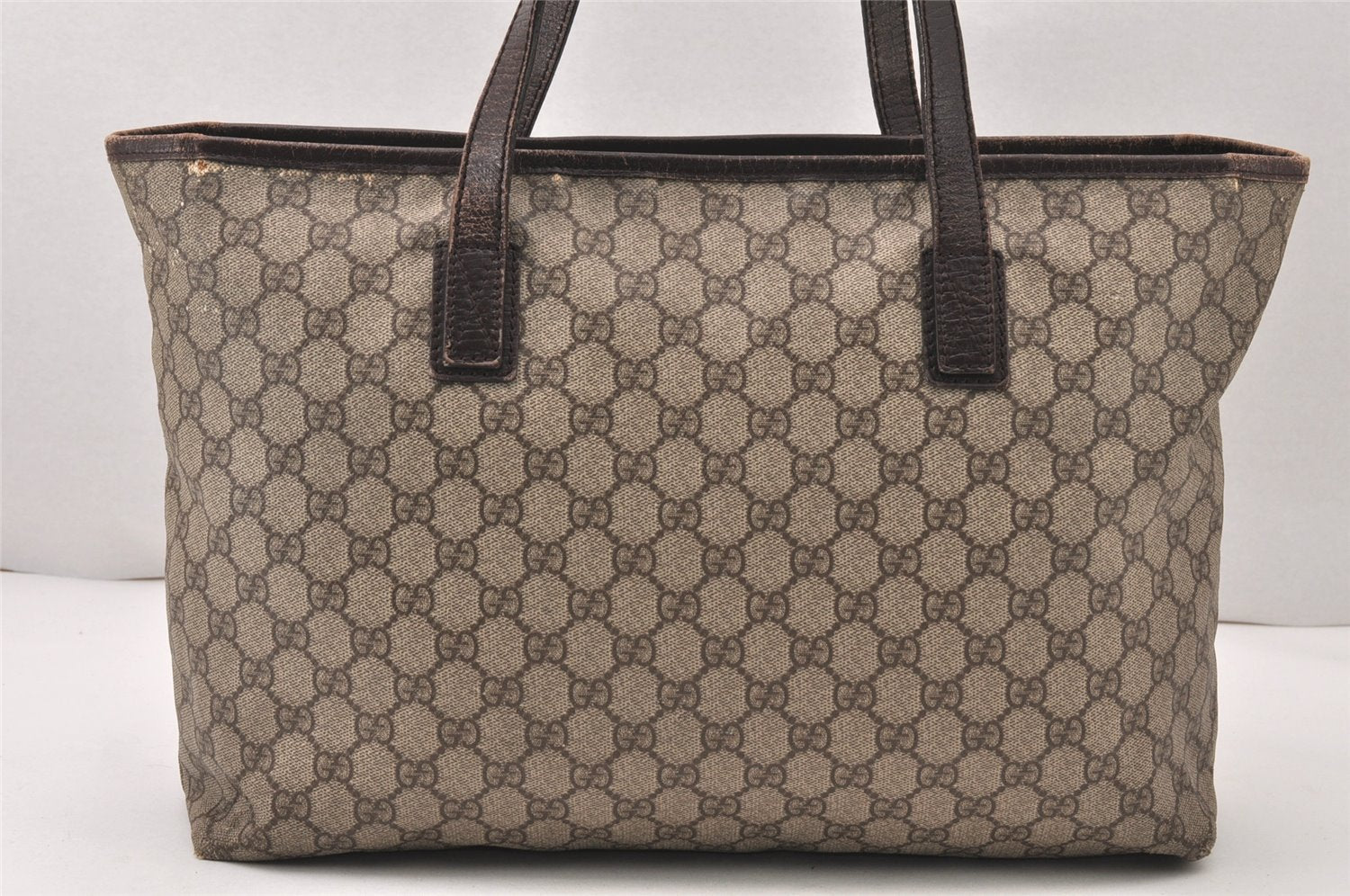 Authentic GUCCI Vintage Shoulder Tote Bag GG PVC Leather 181084 Brown 5760K