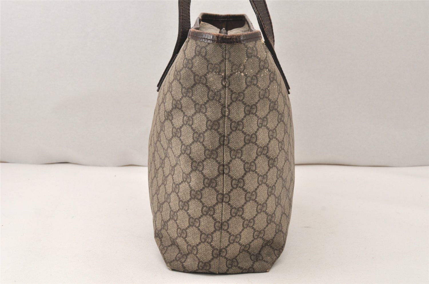 Authentic GUCCI Vintage Shoulder Tote Bag GG PVC Leather 181084 Brown 5760K