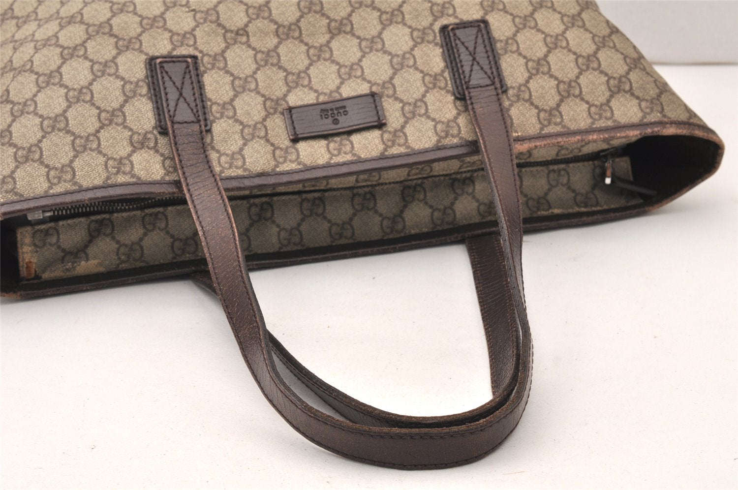 Authentic GUCCI Vintage Shoulder Tote Bag GG PVC Leather 181084 Brown 5760K