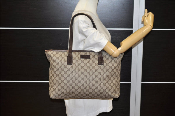 Authentic GUCCI Vintage Shoulder Tote Bag GG PVC Leather 181084 Brown 5760K