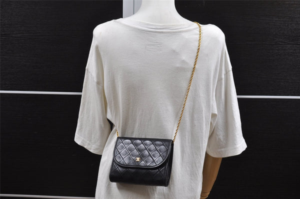 Authentic CHANEL Calf Skin Matelasse Chain Shoulder Cross Bag Black CC 5764I