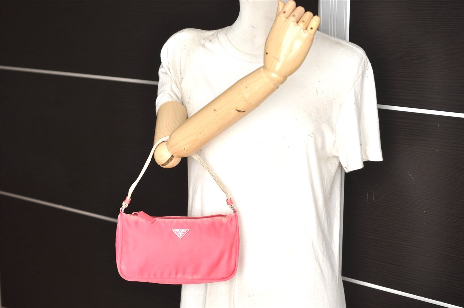 Authentic PRADA TESSUTO SPORT Nylon Hand Bag Pouch Purse MV632 Pink 5764K