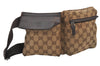 Authentic GUCCI Waist Body Bag Purse GG Canvas Leather 28566 Brown 5767K