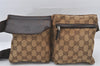 Authentic GUCCI Waist Body Bag Purse GG Canvas Leather 28566 Brown 5767K