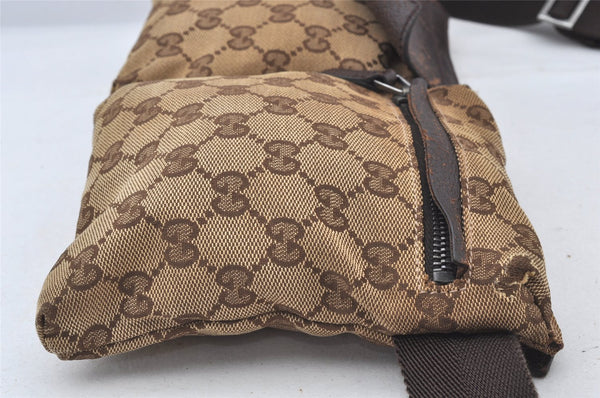 Authentic GUCCI Waist Body Bag Purse GG Canvas Leather 28566 Brown 5767K