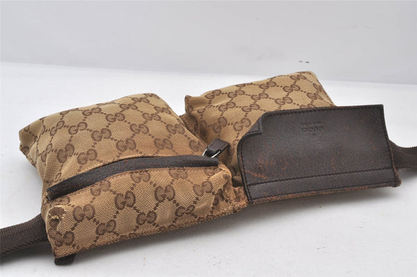 Authentic GUCCI Waist Body Bag Purse GG Canvas Leather 28566 Brown 5767K