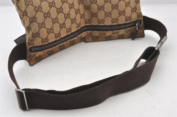 Authentic GUCCI Waist Body Bag Purse GG Canvas Leather 28566 Brown 5767K