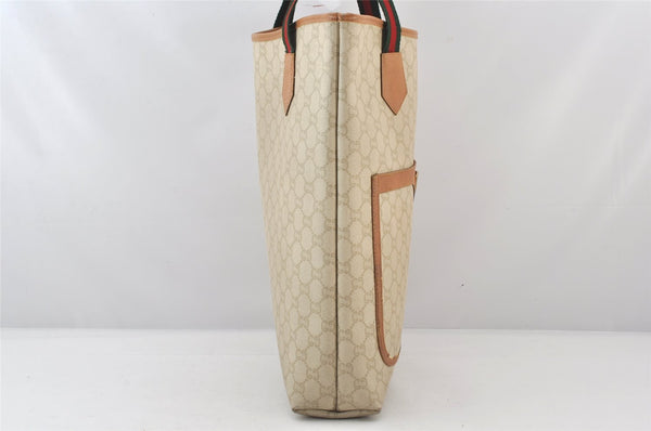 Authentic GUCCI Web Sherry Line GG Plus Tote Bag PVC Leather White 5768K