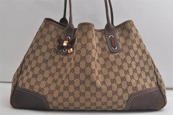 Auth GUCCI Web Sherry Line Princy Ribbon Tote Bag GG Canvas 161719 Brown 5773K