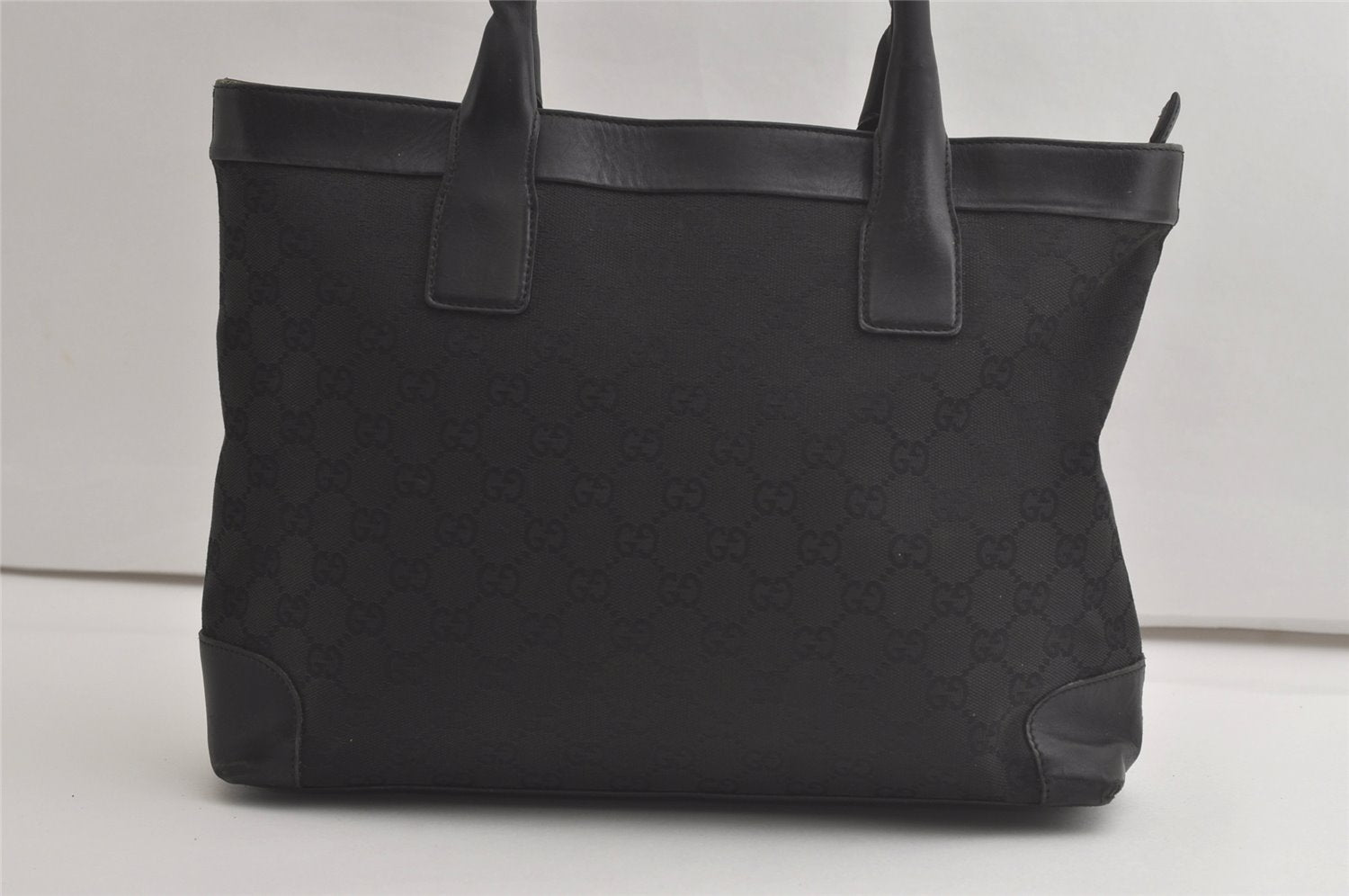 Authentic GUCCI Vintage Shoulder Tote Bag GG Canvas Leather 33890 Black 5776K