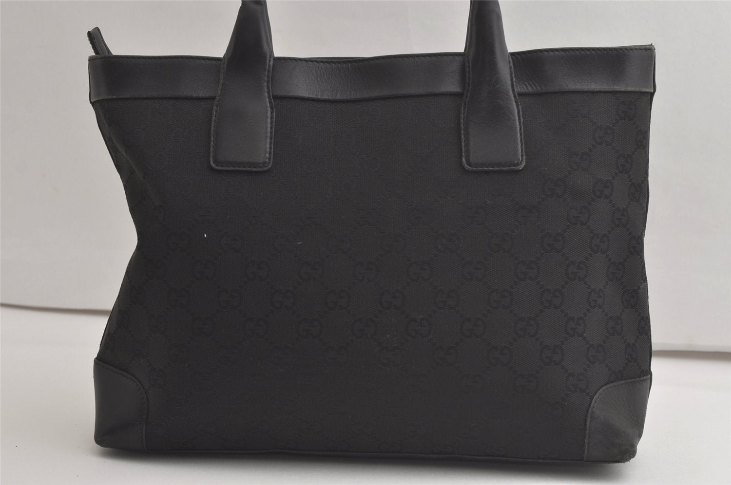Authentic GUCCI Vintage Shoulder Tote Bag GG Canvas Leather 33890 Black 5776K