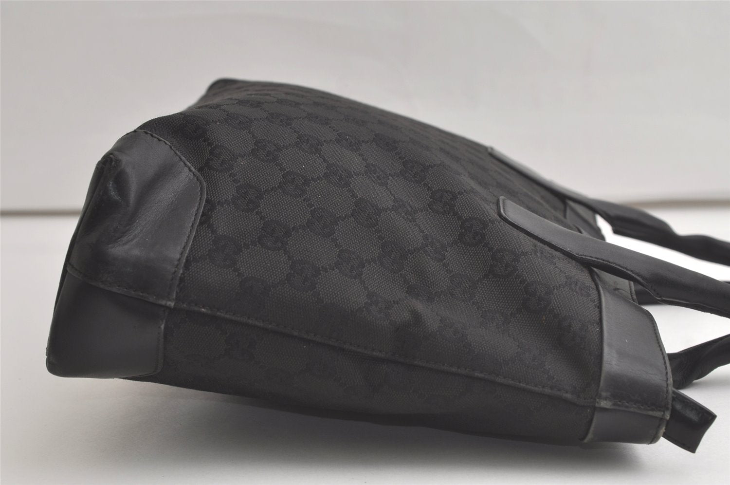 Authentic GUCCI Vintage Shoulder Tote Bag GG Canvas Leather 33890 Black 5776K