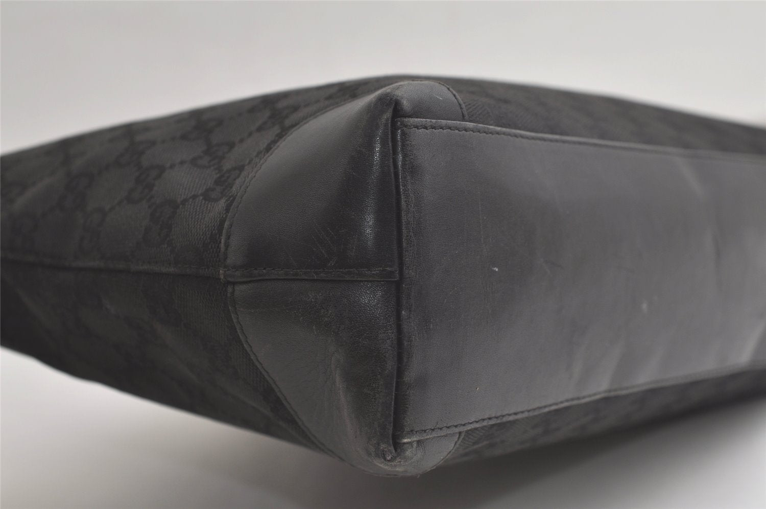 Authentic GUCCI Vintage Shoulder Tote Bag GG Canvas Leather 33890 Black 5776K