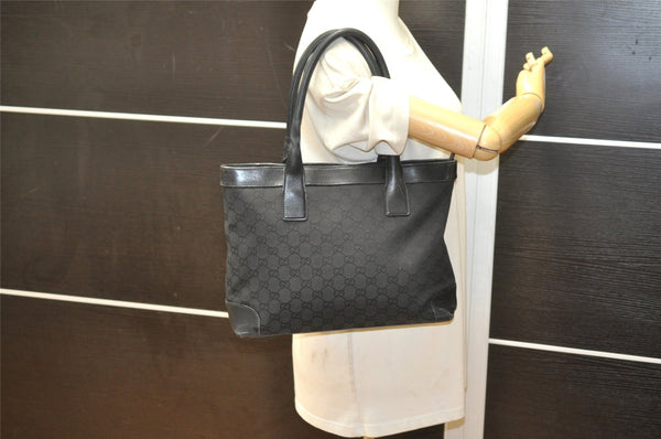 Authentic GUCCI Vintage Shoulder Tote Bag GG Canvas Leather 33890 Black 5776K