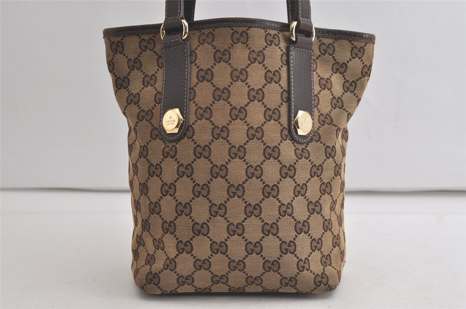 Authentic GUCCI Charmy Shoulder Tote Bag GG Canvas Leather 153361 Brown 5778K
