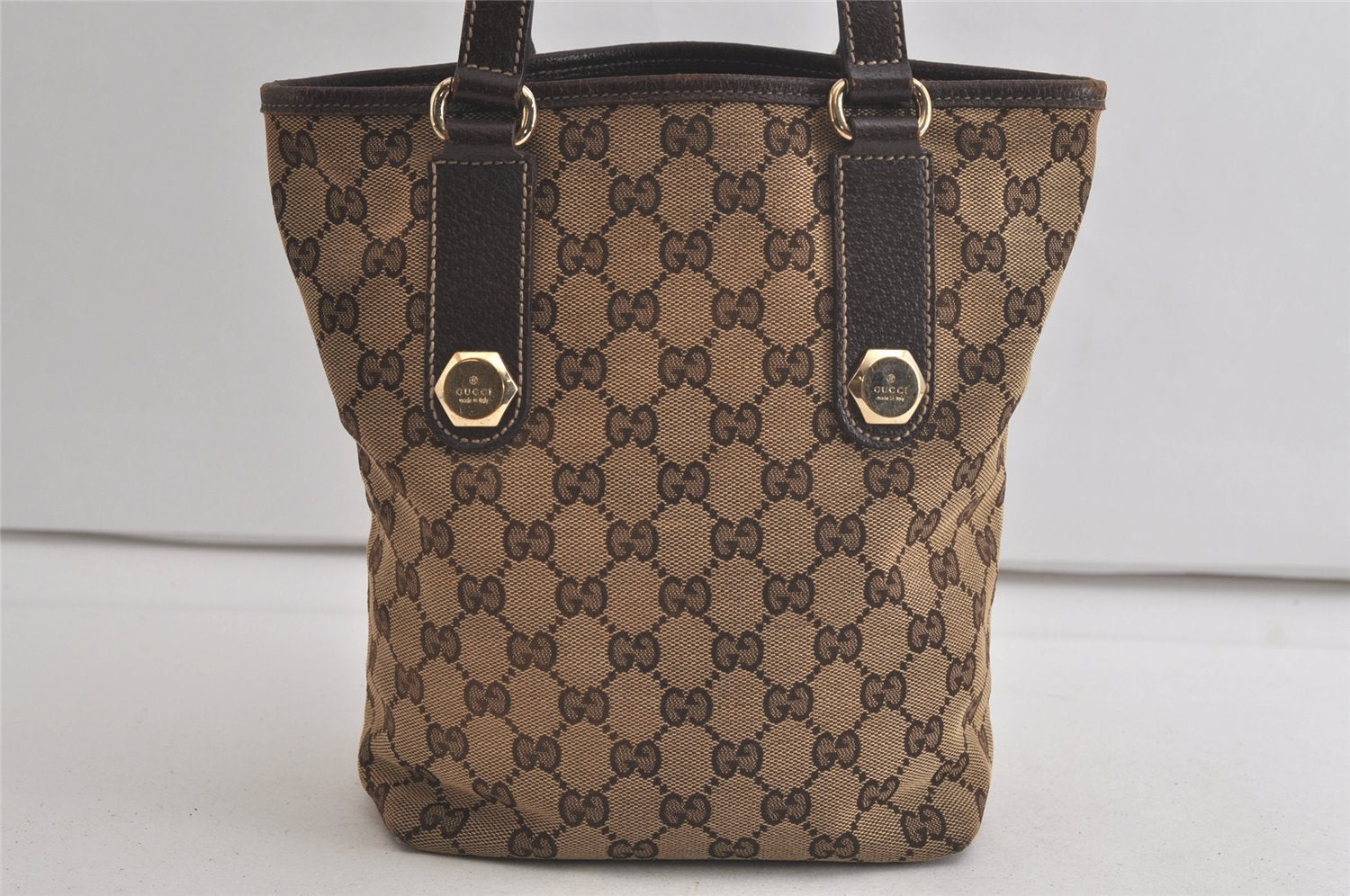 Authentic GUCCI Charmy Shoulder Tote Bag GG Canvas Leather 153361 Brown 5778K
