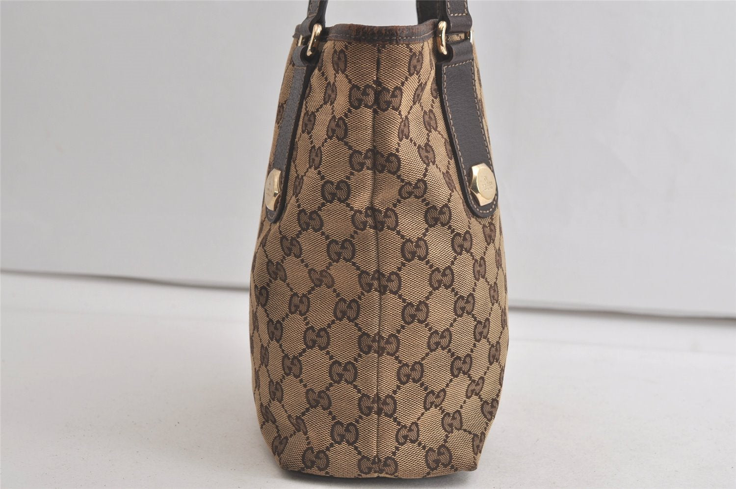 Authentic GUCCI Charmy Shoulder Tote Bag GG Canvas Leather 153361 Brown 5778K