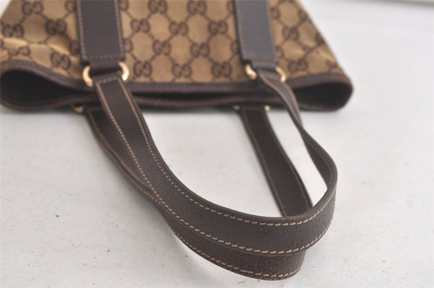 Authentic GUCCI Charmy Shoulder Tote Bag GG Canvas Leather 153361 Brown 5778K