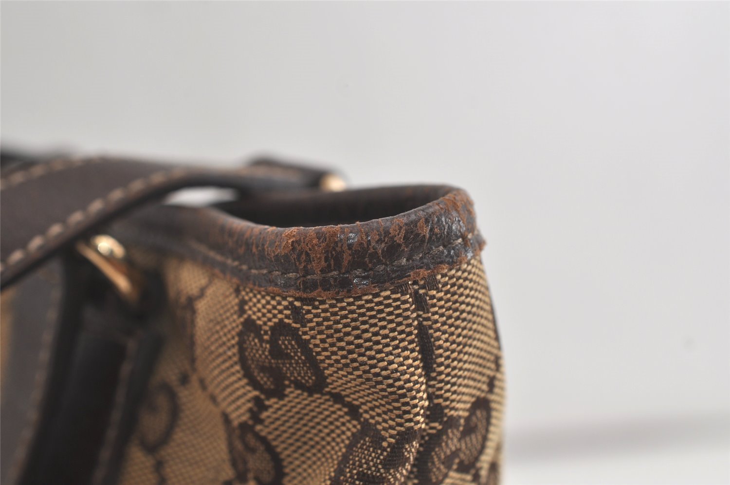 Authentic GUCCI Charmy Shoulder Tote Bag GG Canvas Leather 153361 Brown 5778K