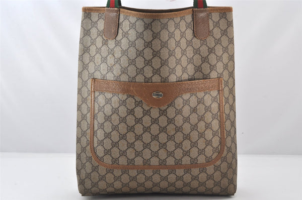 Authentic GUCCI Web Sherry Line Shoulder Tote Bag GG PVC Leather Brown 5780K