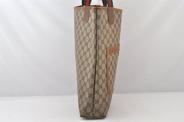 Authentic GUCCI Web Sherry Line Shoulder Tote Bag GG PVC Leather Brown 5780K