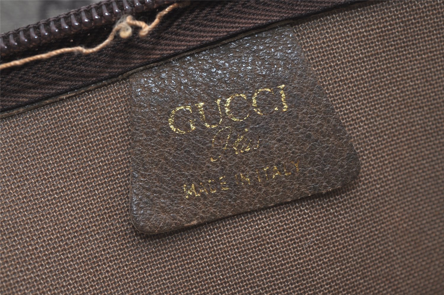 Authentic GUCCI Web Sherry Line GG Plus Tote Bag PVC Leather Brown Junk 5785I