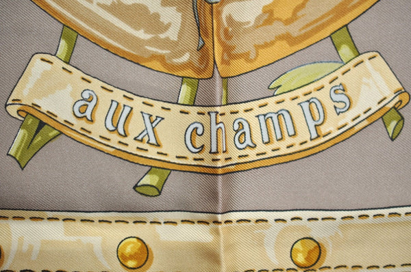 Authentic HERMES Carre 90 Scarf "aux champs" Silk Bordeaux Red 5787F