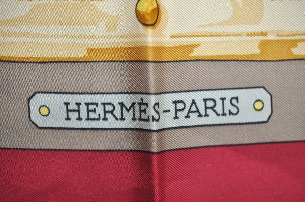 Authentic HERMES Carre 90 Scarf "aux champs" Silk Bordeaux Red 5787F