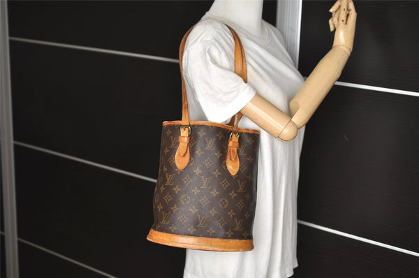 Authentic Louis Vuitton Monogram Bucket PM Shoulder Tote Bag M42238 Junk 5788J