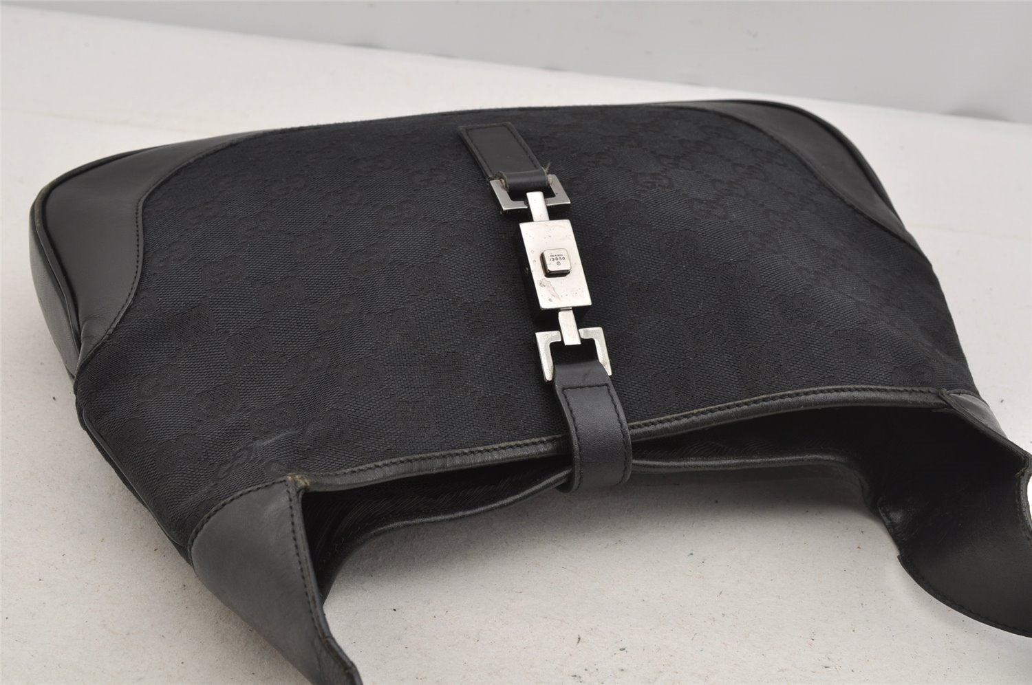 Authentic GUCCI Jackie Shoulder Hand Bag GG Canvas Leather 0013306 Black 5790J