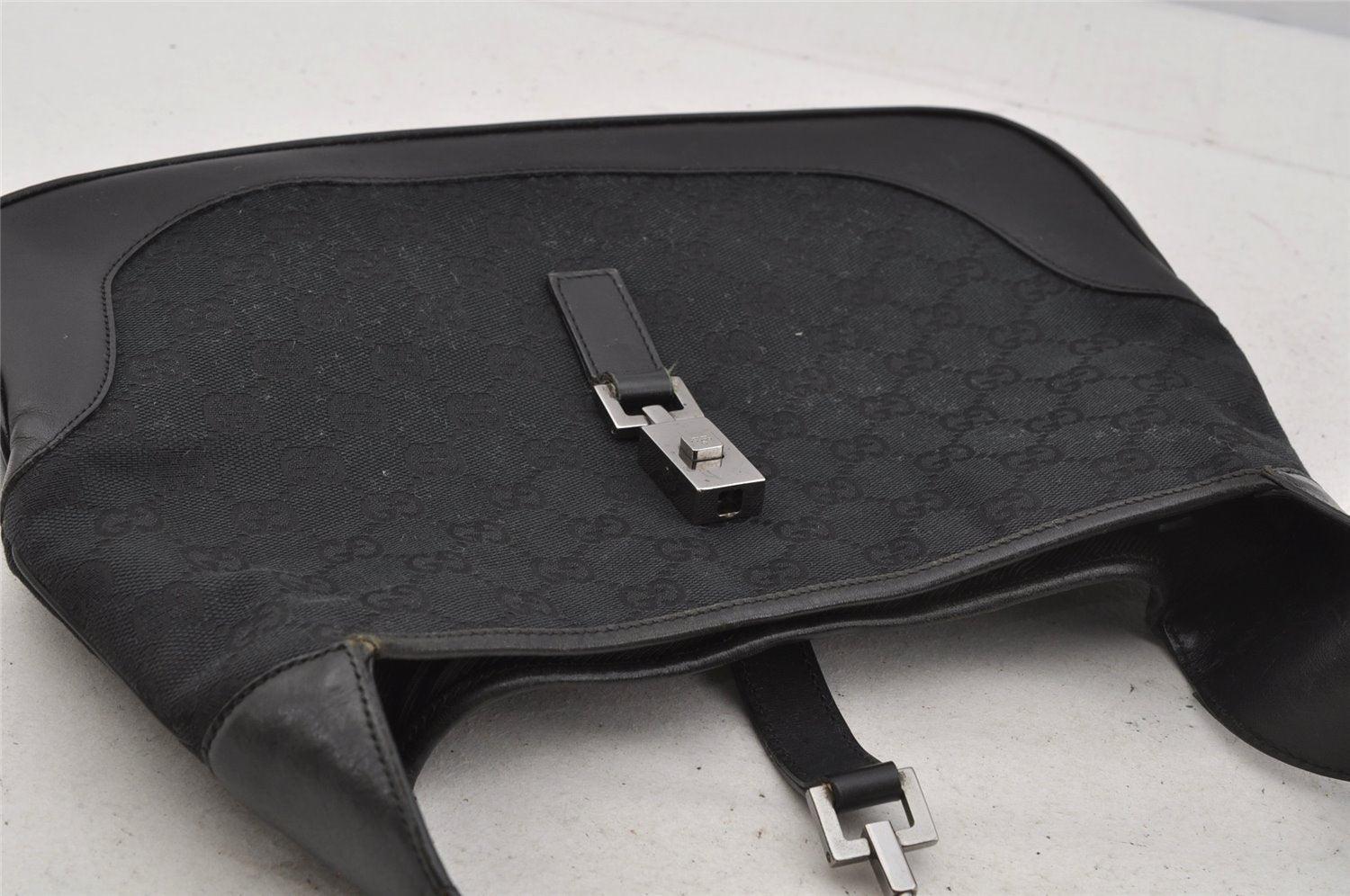 Authentic GUCCI Jackie Shoulder Hand Bag GG Canvas Leather 0013306 Black 5790J