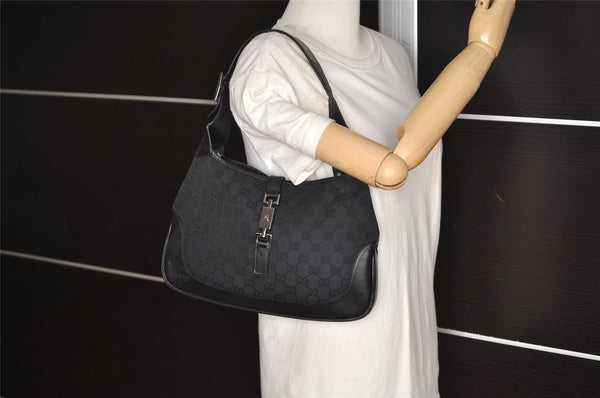Authentic GUCCI Jackie Shoulder Hand Bag GG Canvas Leather 0013306 Black 5790J