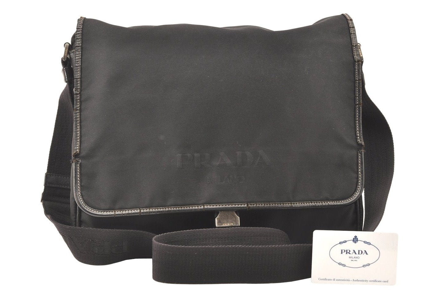 Authentic PRADA Nylon Tessuto Leather Shoulder Cross Body Bag V166 Black 5791K