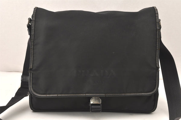 Authentic PRADA Nylon Tessuto Leather Shoulder Cross Body Bag V166 Black 5791K