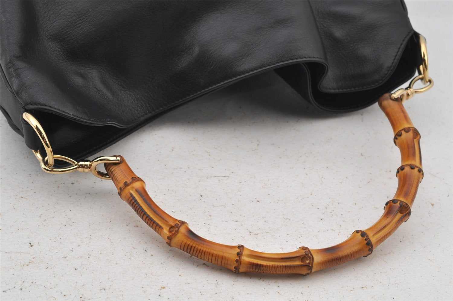 Authentic GUCCI Bamboo 2Way Shoulder Tote Bag Leather 0011577 Black 5792J