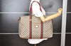 Authentic GUCCI Web Sherry Line GG Plus PVC Leather Travel Bag Brown Junk 5793I