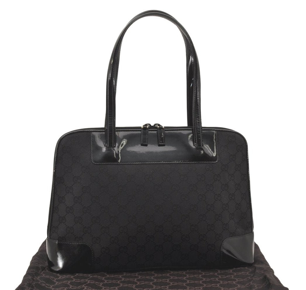 Authentic GUCCI Shoulder Hand Bag Purse GG Canvas Enamel 0021122 Black 5793K